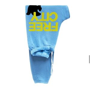 Free City Blue Sweatpants with Yellow “FREE CITY” Logo – Size Small